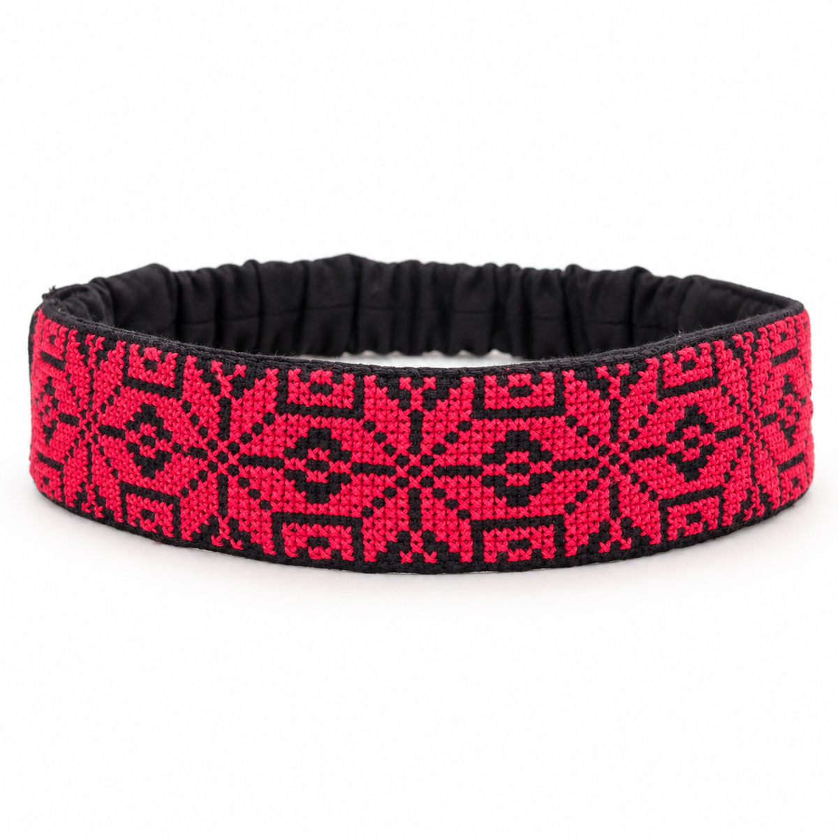 Palestinian Tatreez hair band featuring the Star of Bethlehem (Nijmat Beit Lahem) embroidery – front view