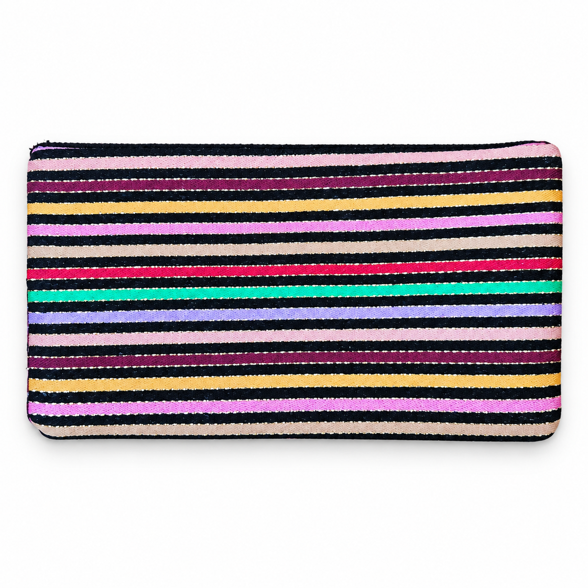 Back view of the handmade Nafnoof eyeglasses case, featuring Syrian saya cloth that complements the Palestinian Tatreez embroidery on the front.
