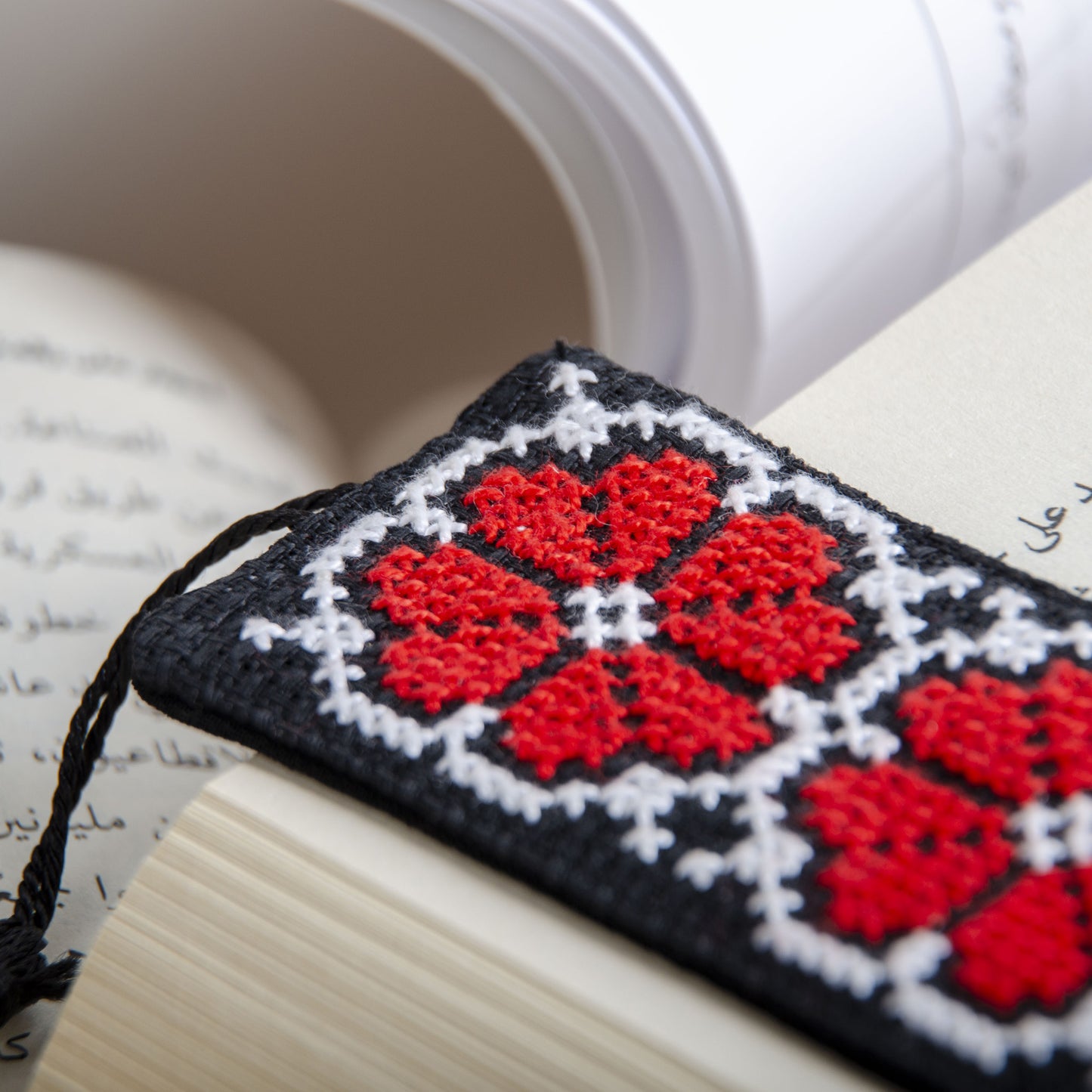 Palestinian tatreez bookmark Damascus detail handmade embroidery
